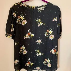 Loft charcoal gray floral blouse